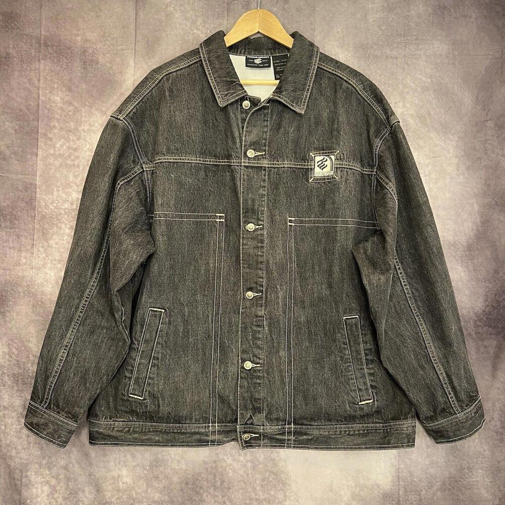 ROCAWEAR Men's Black Denim Embroidered Jean Jacket 2XL Vintage Y2K 90s
